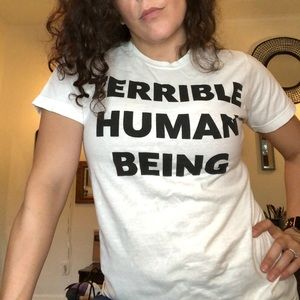 Terrible Human Being White Tee Orwell’s soft